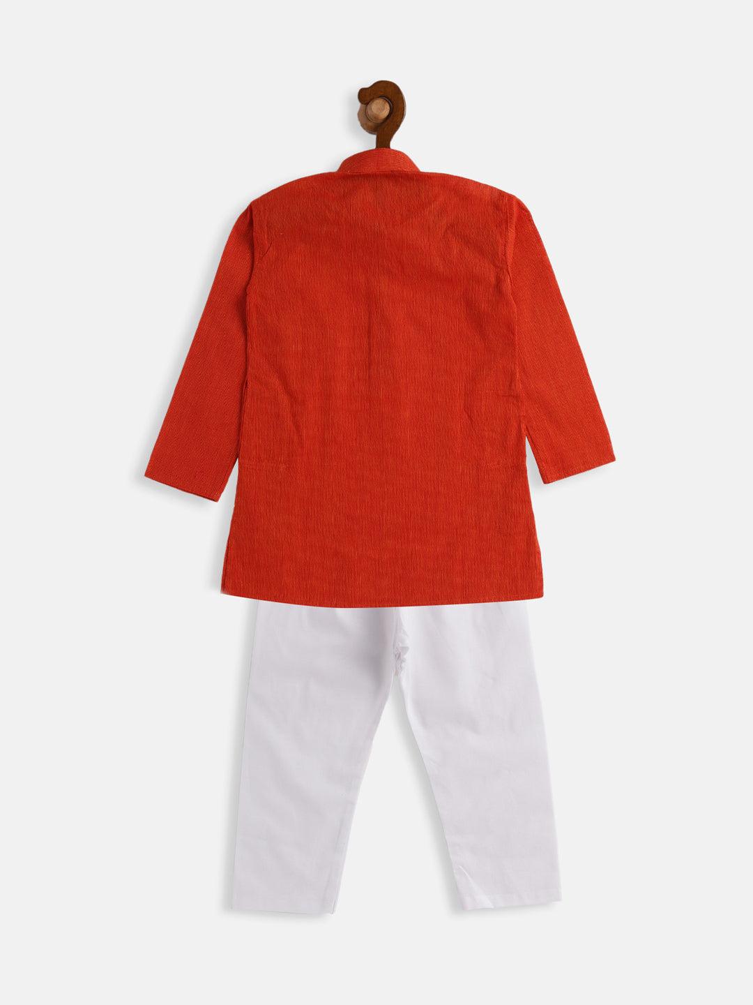 VASTRAMAY SISHU Boys Red and White Pure Cotton Kurta Pyjama Set - Uboric