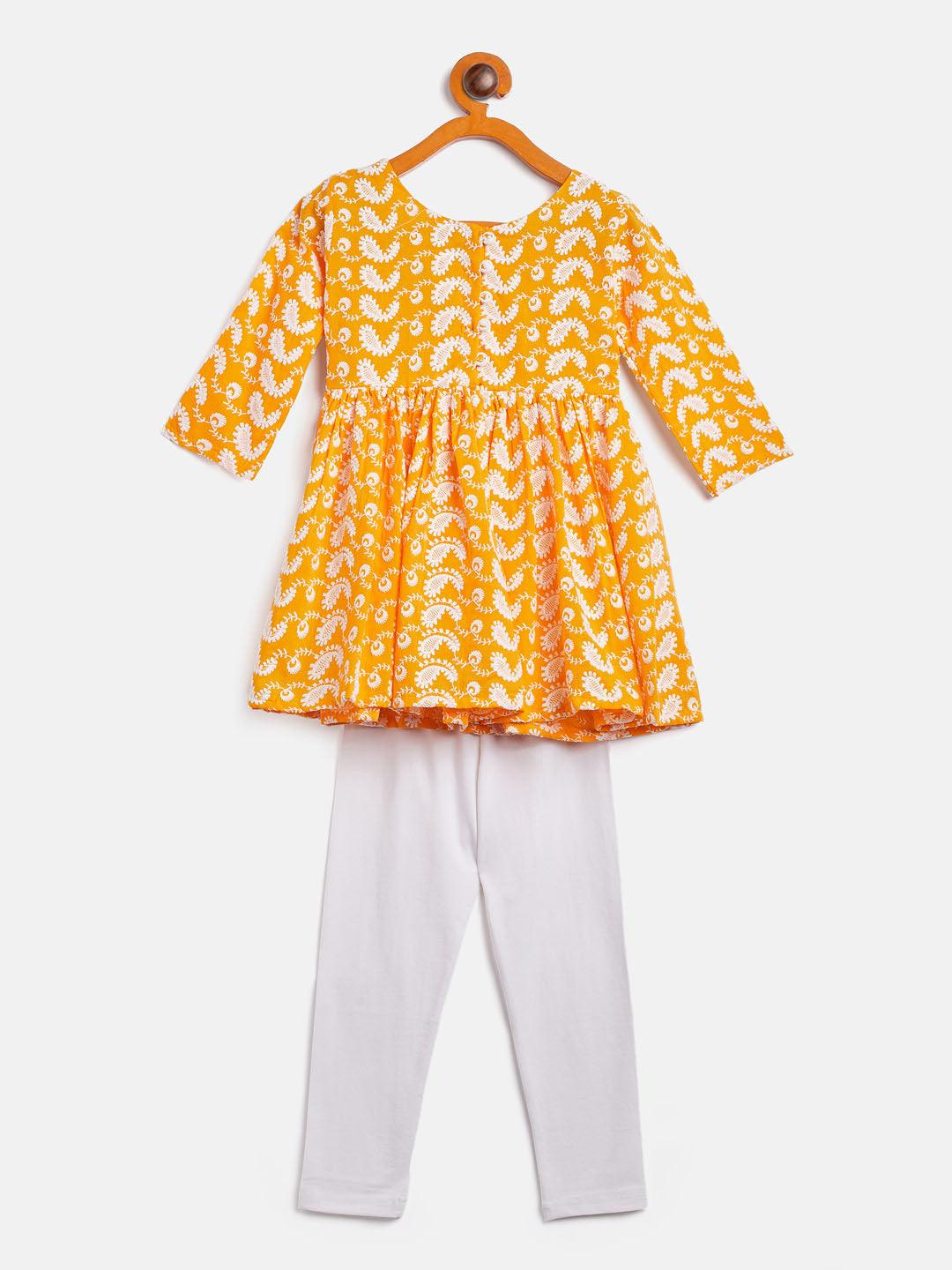 VASTRAMAY SISHU Girl's Orange Chikankari Kurta Pyjama Set - Uboric