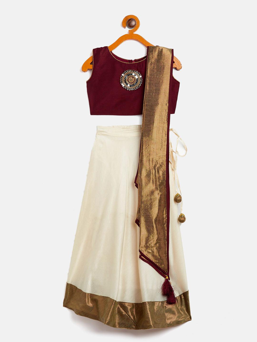 VASTRAMAY SISHU Girl's Viscose Crop Top Skirt And Drape Dupatta Set - Uboric