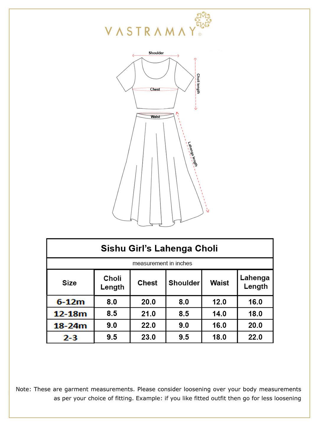 VASTRAMAY SISHU Girl's Viscose Crop Top Skirt And Drape Dupatta Set - Uboric