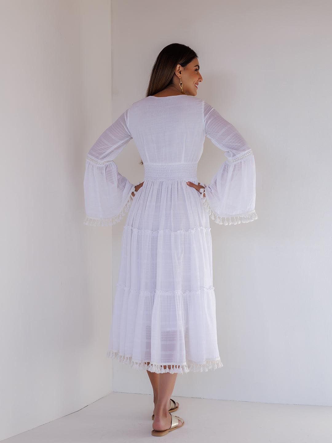 White Chiffon Midi Dress - Uboric