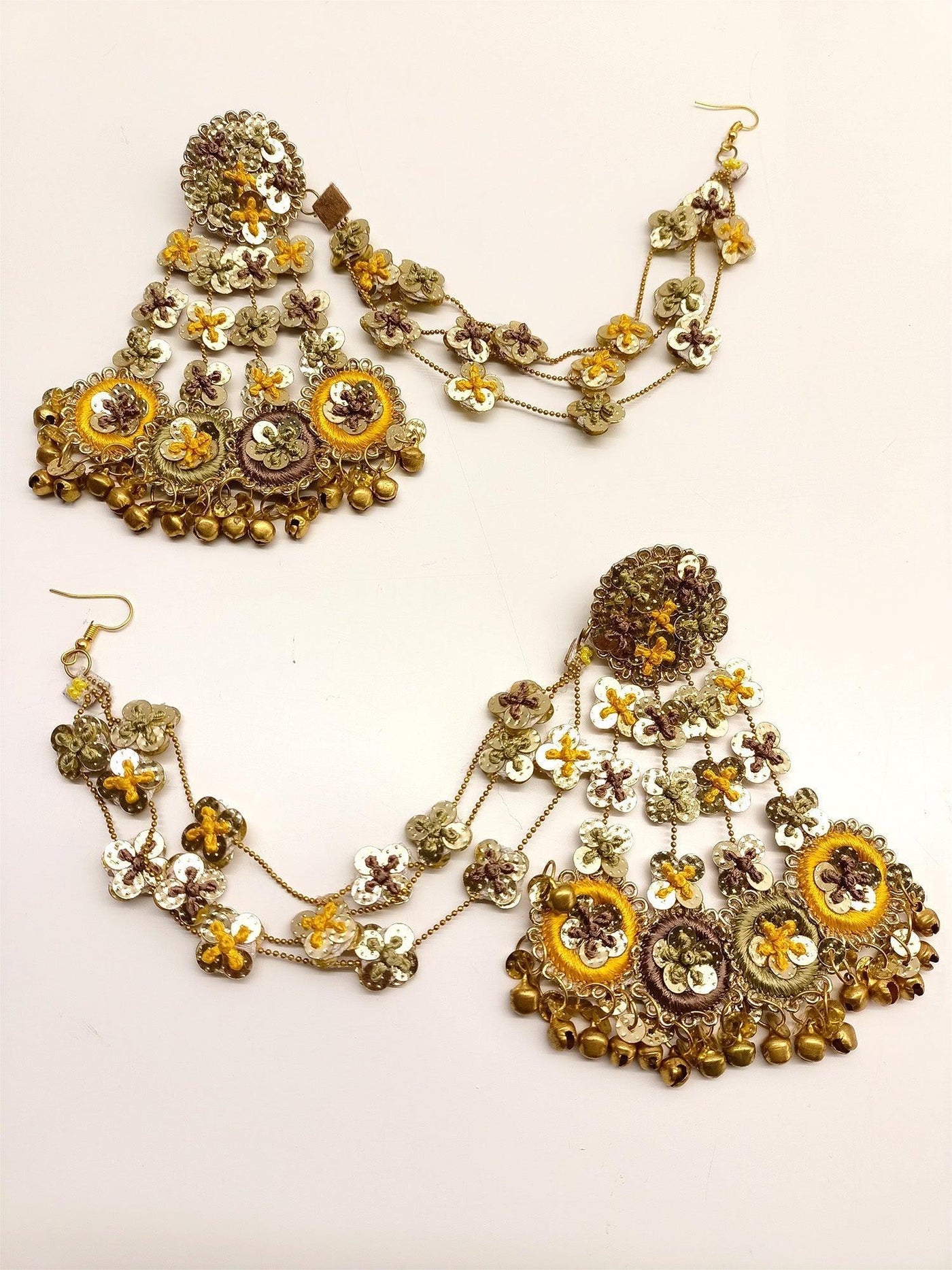 Zsofika Yellow Handmade Earrings With Side Chain - Uboric