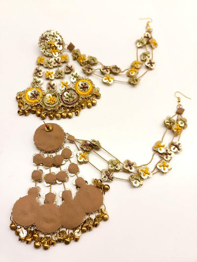 Zsofika Yellow Handmade Earrings With Side Chain - Uboric