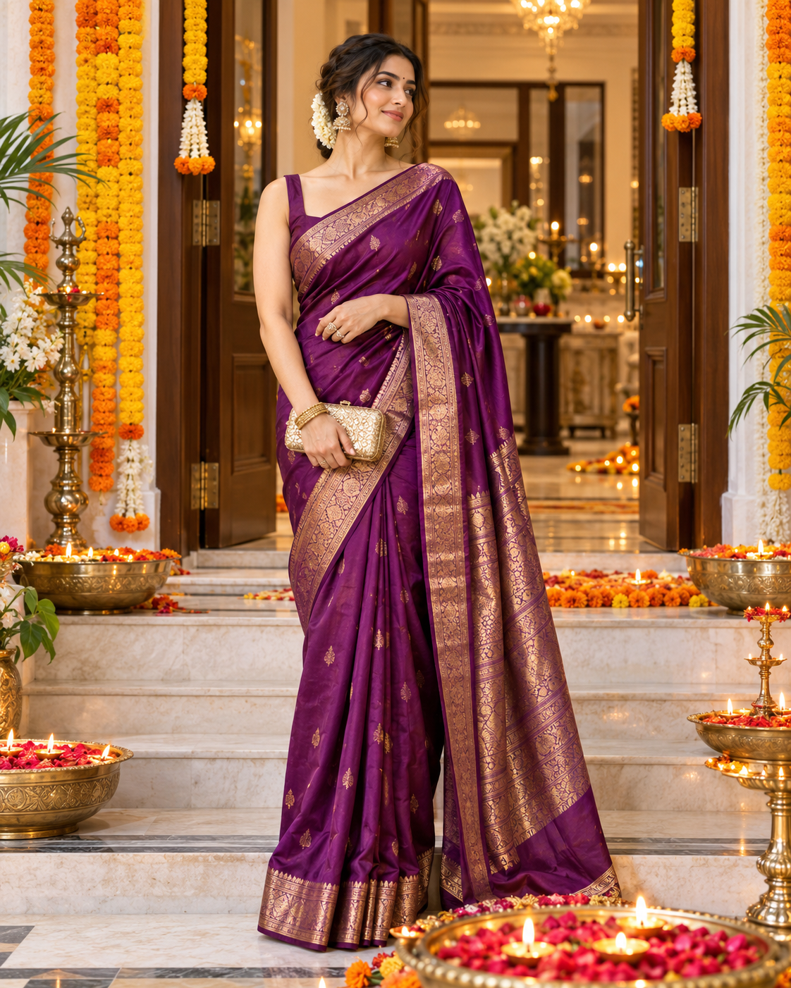 Diwali 2026 purple saree festive look