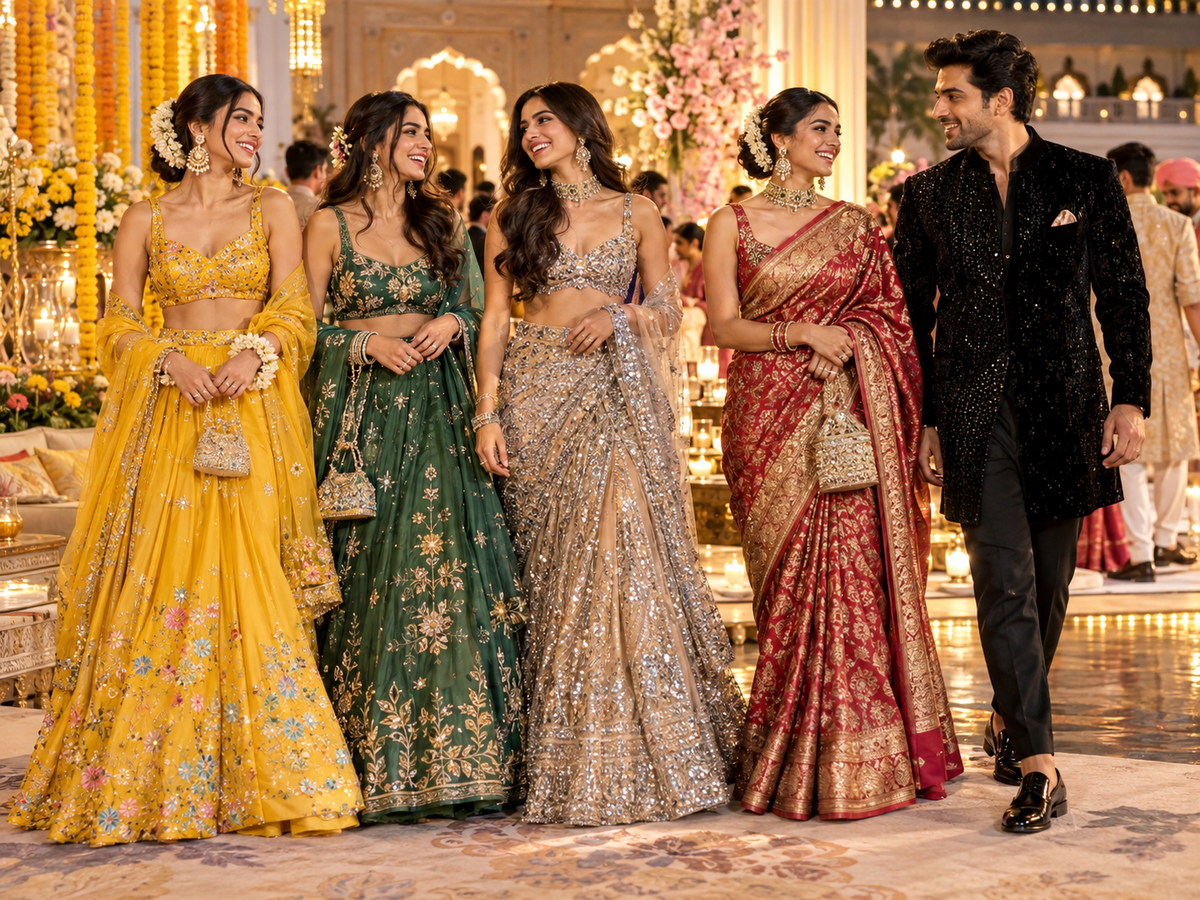Indian wedding guest outfits for Haldi, Mehndi, Sangeet, wedding and reception