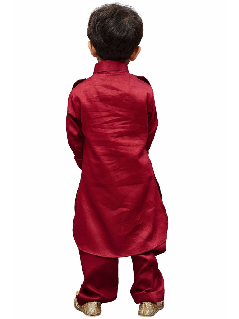 Vastramay Cotton Blend Maroon Baap Beta Pathani Kurta & Pyjama Set