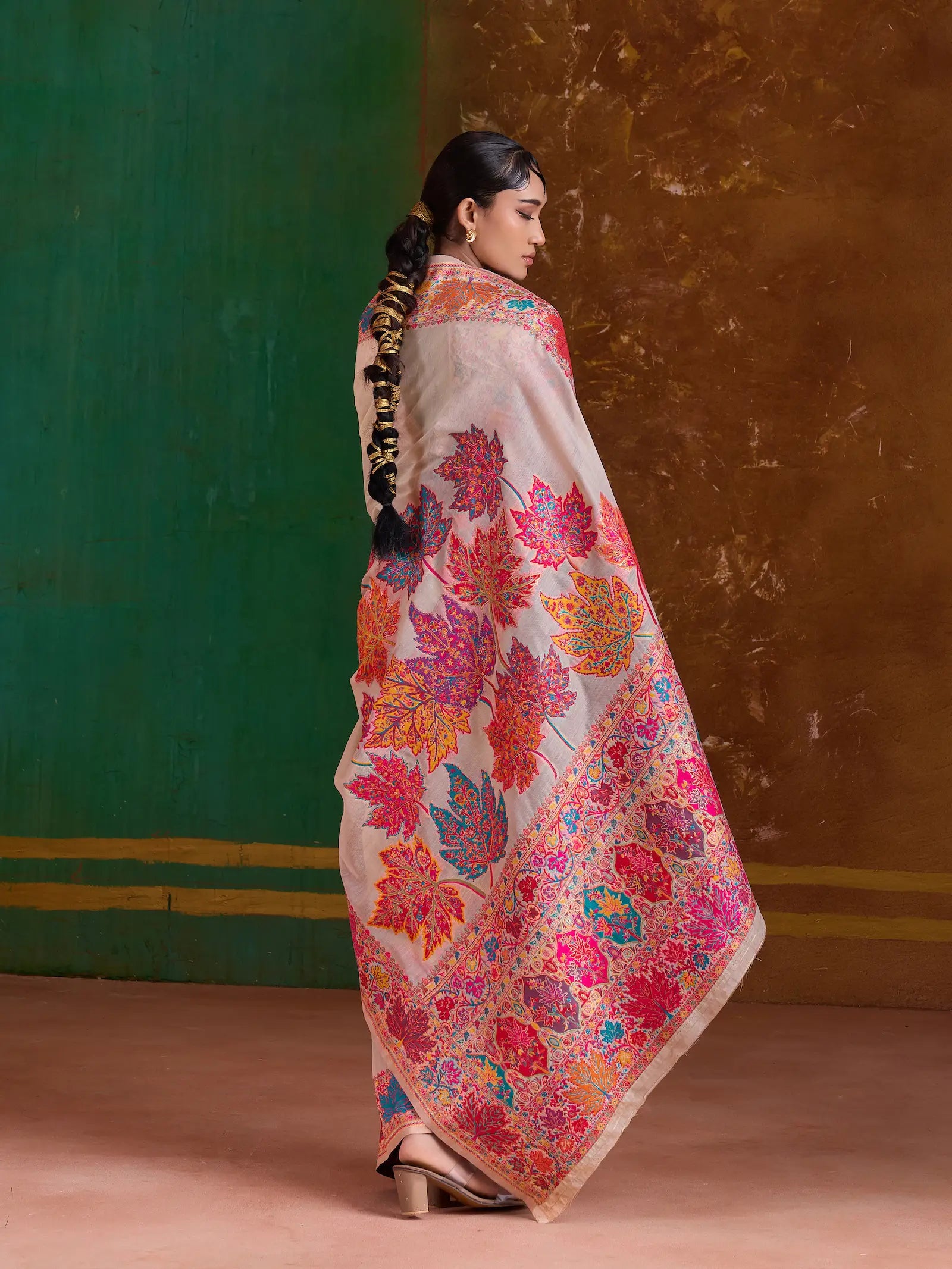 Off White Cotton Pashmina Weaving Saree