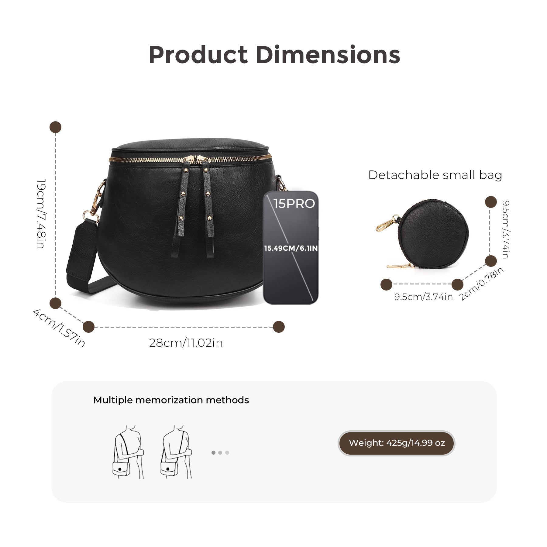 Ounamei Large Crossbody Bag for Women | Multi-Style Bag with Coin Pouch for Travel & Daily Use