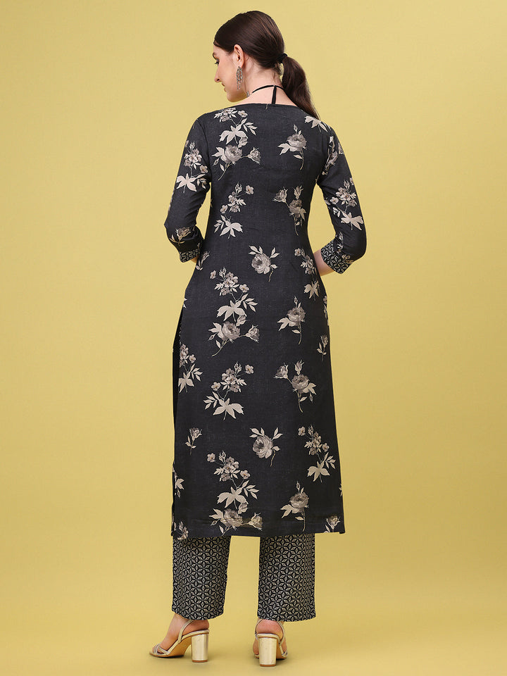 Black Printed Kurta by Qivii