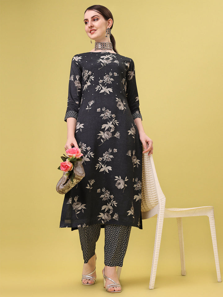 Black Printed Kurta by Qivii