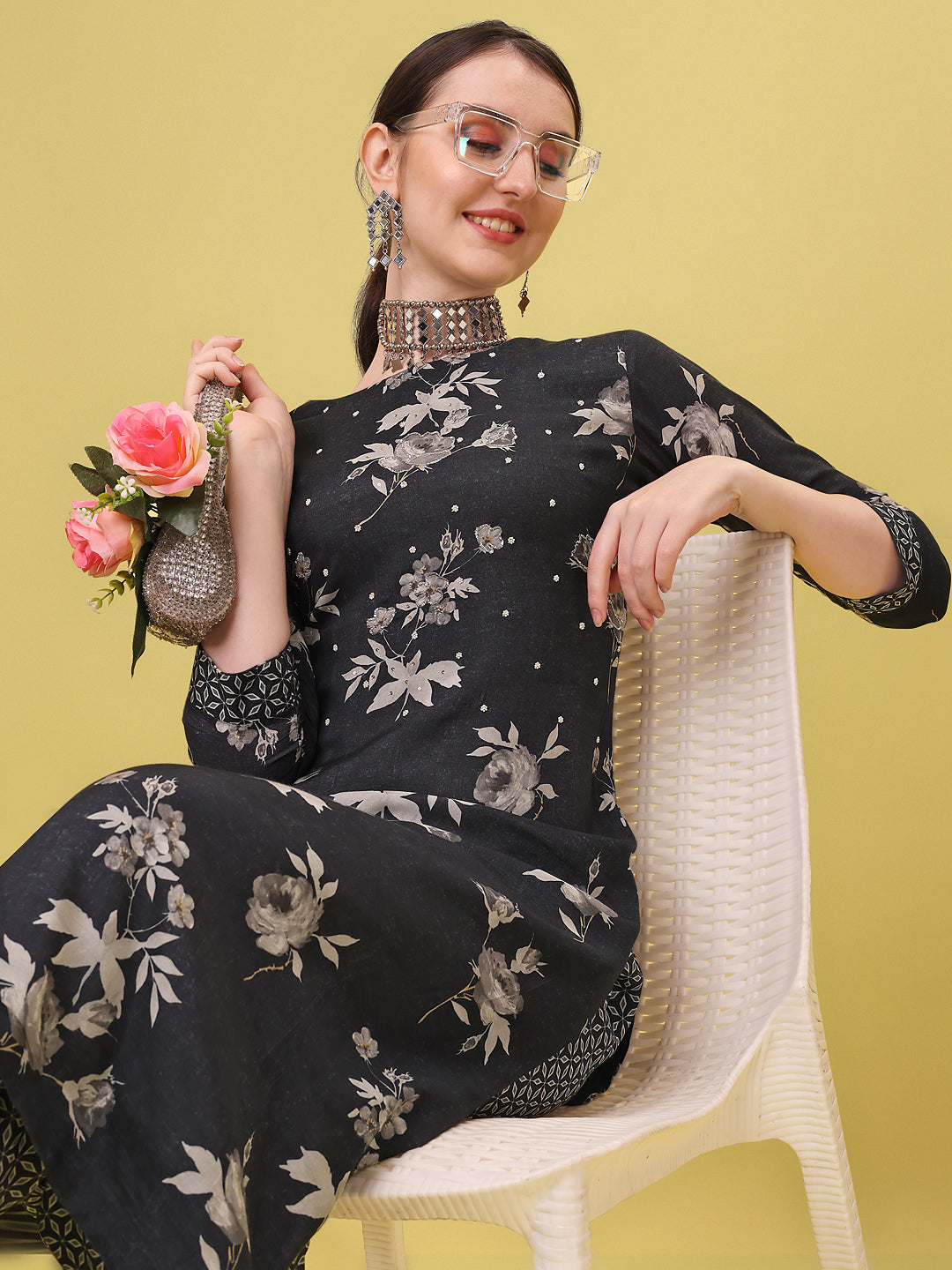 Black Printed Kurta by Qivii