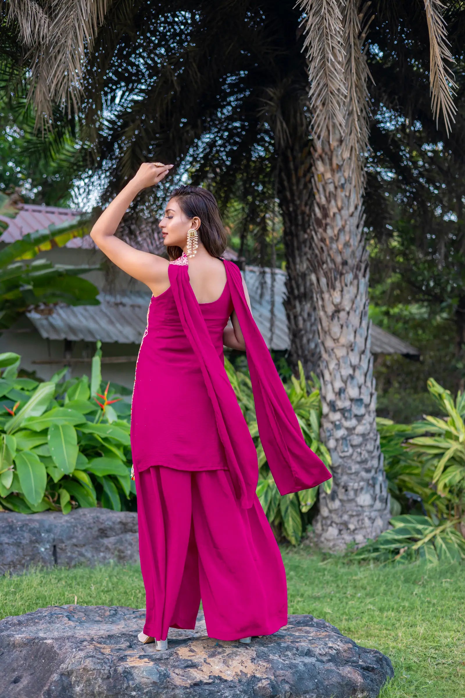 Pink Chinon Sequence Embroidery Work Palazzo Salwar Suit - qivii