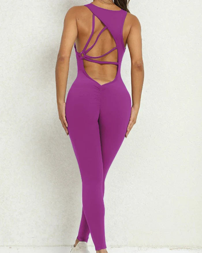 Women's Beautiful Back Sleeveless Elastic Tights Jumpsuit  - By Qivii