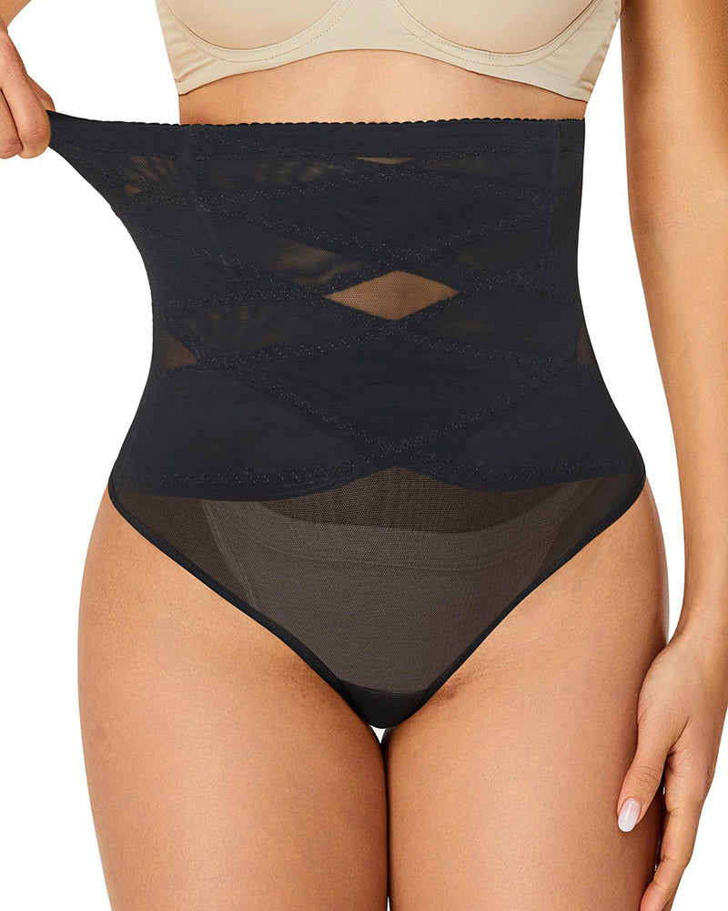 Cross High Waist Shaping Briefs Mesh Firm Control Stomach Panty  - By Qivii