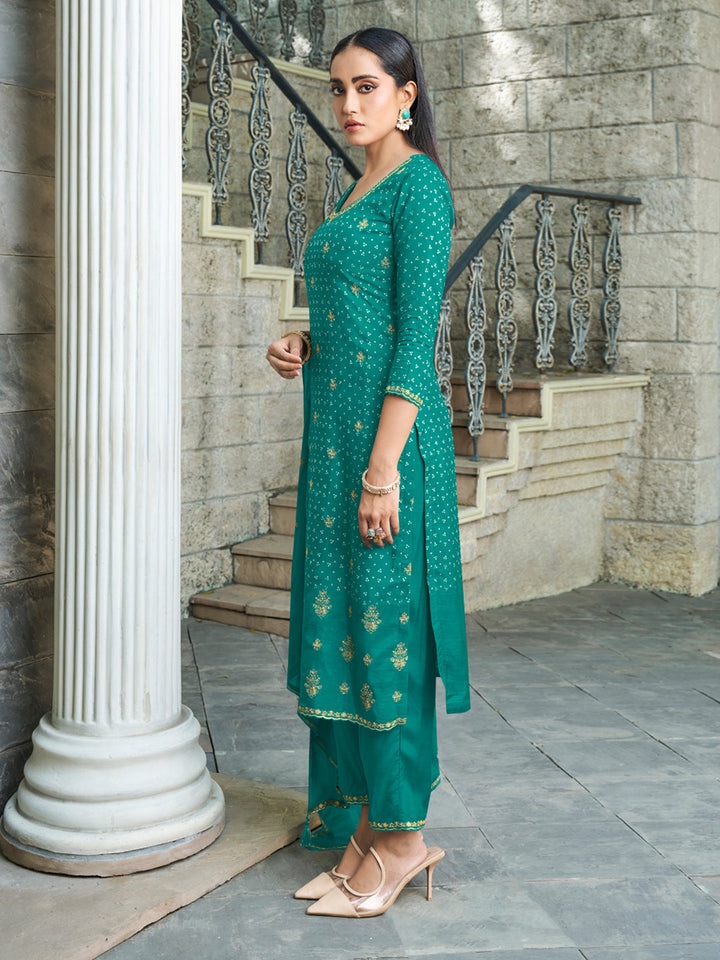 Digital Bandhni Printed Kurta with Trouser & Scalloped Dupatta by Qivii