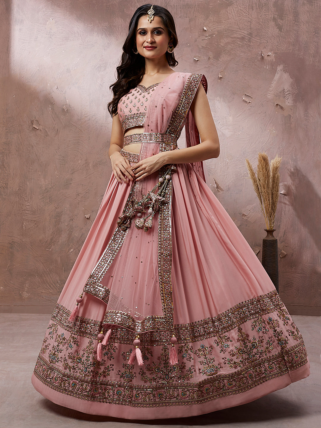 Georgette Sequins-Thread embroidery Stitched Lehenga choli