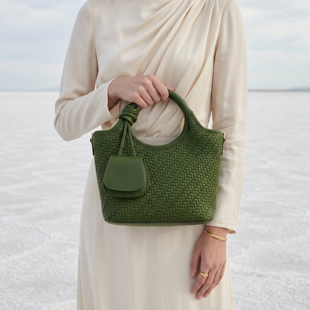 Verdant Weave Handbag in Vegan Leather  - By Qivii