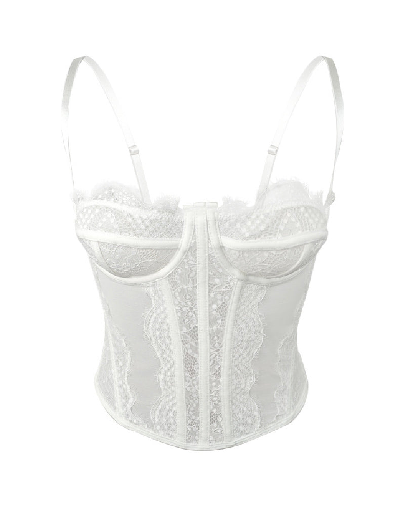 Women's Lace See-through Push Up Corset Bustiers Tops Boned Suspender Sexy Crop Tops  - By Qivii