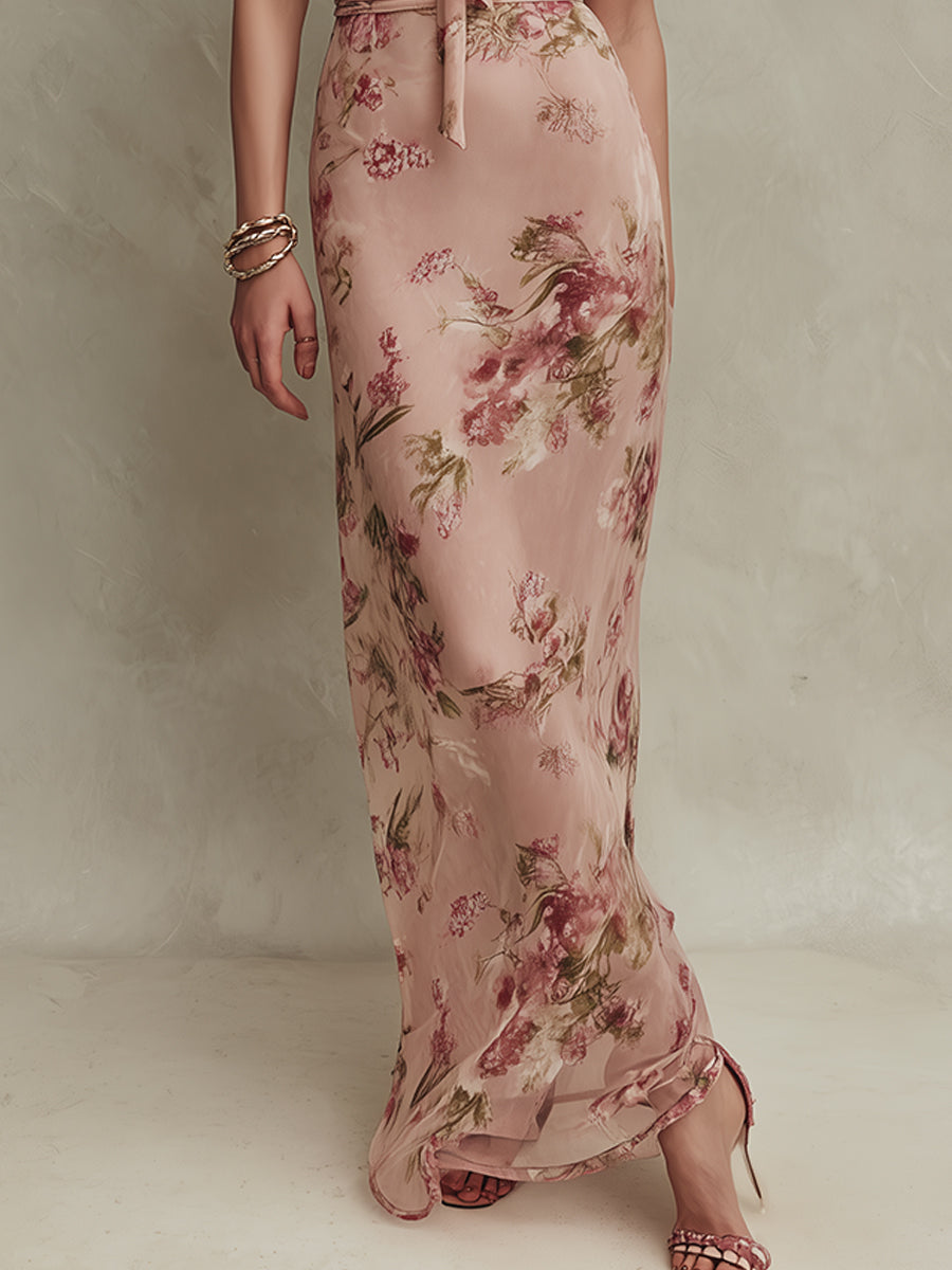 Lia | Elegant Floral Halter Backless Maxi Dress by Qivii