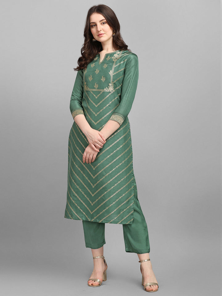 Cyan Green Jacquard Placement Kurta by Qivii