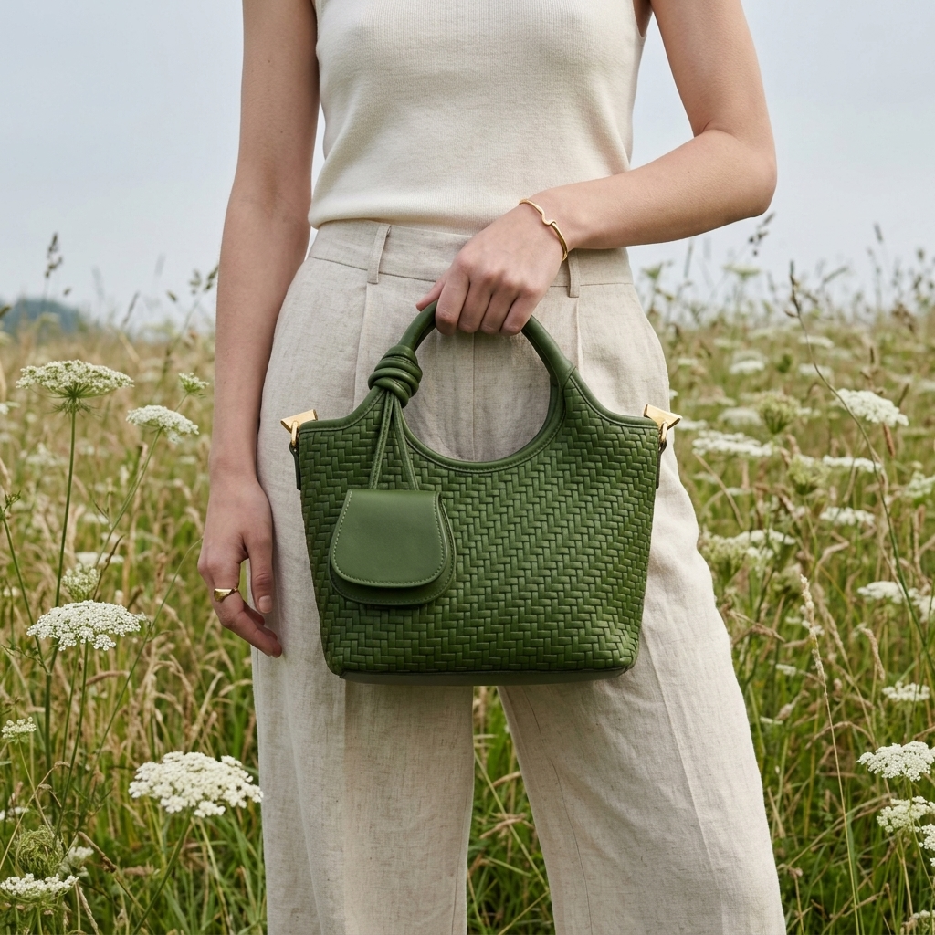 Verdant Weave Handbag in Vegan Leather  - By Qivii
