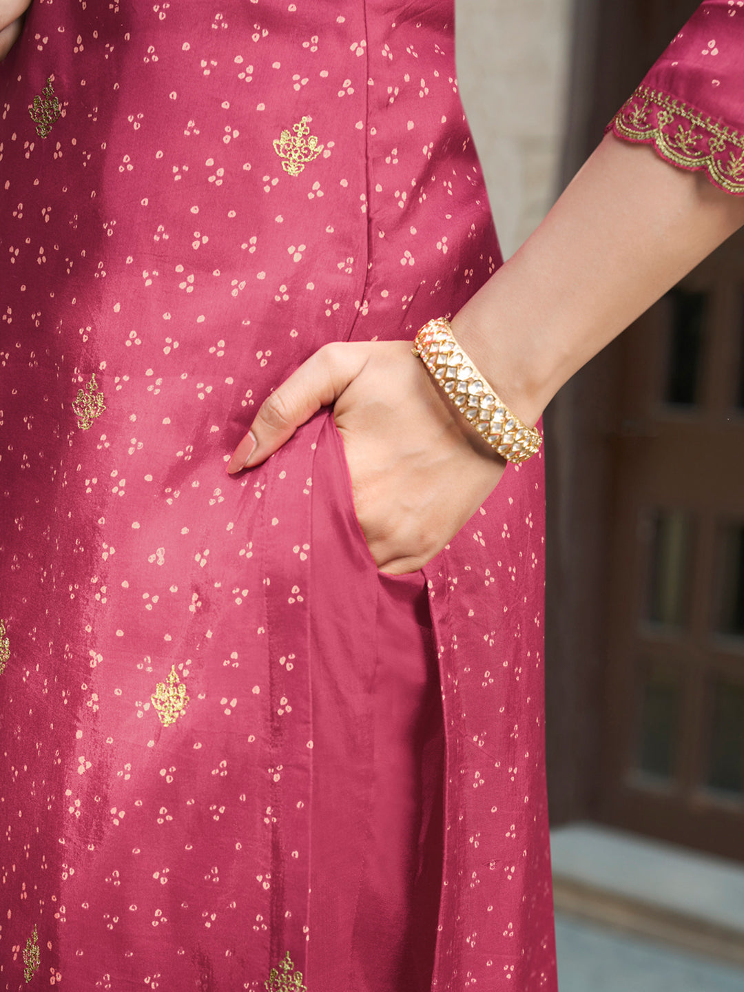 Digital Bandhani Printed Kurta with Trouser & Scalloped Dupatta