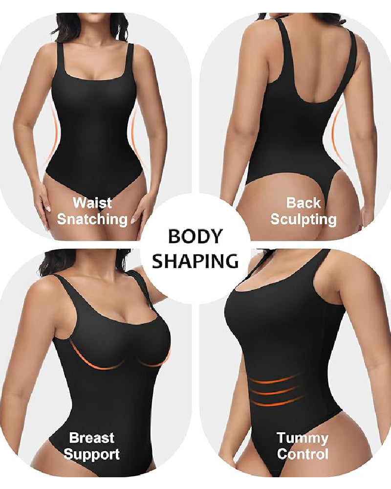 Shapshe® Seamless Tummy Control Thong Shapewear Backless Square Neck Tank Tops Body Shaper  - By Qivii