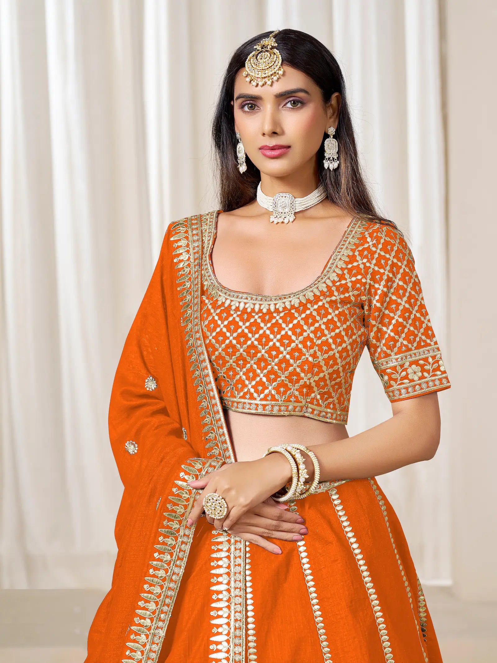 Orange Art Silk Embroidery Work Lehenga Choli - qivii