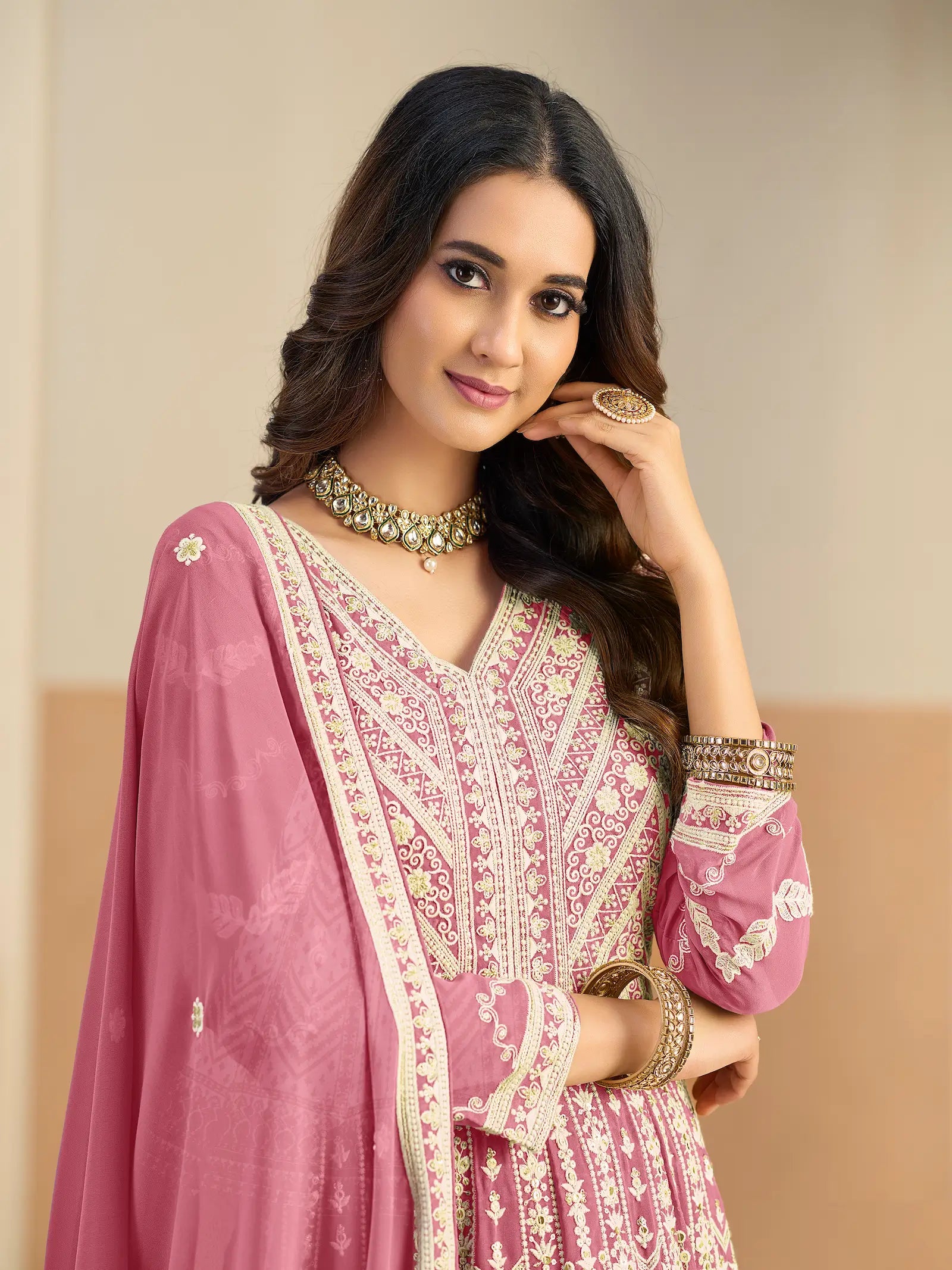 Blush Pink Georgette Embroidery Gown