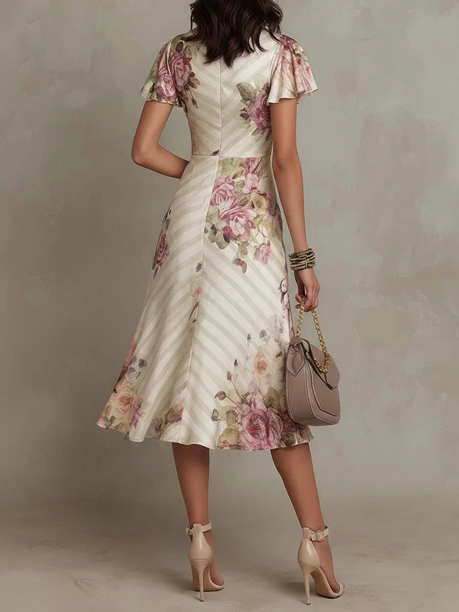 Alba | Elegant Floral Ruched Wrap Midi Dress by Qivii
