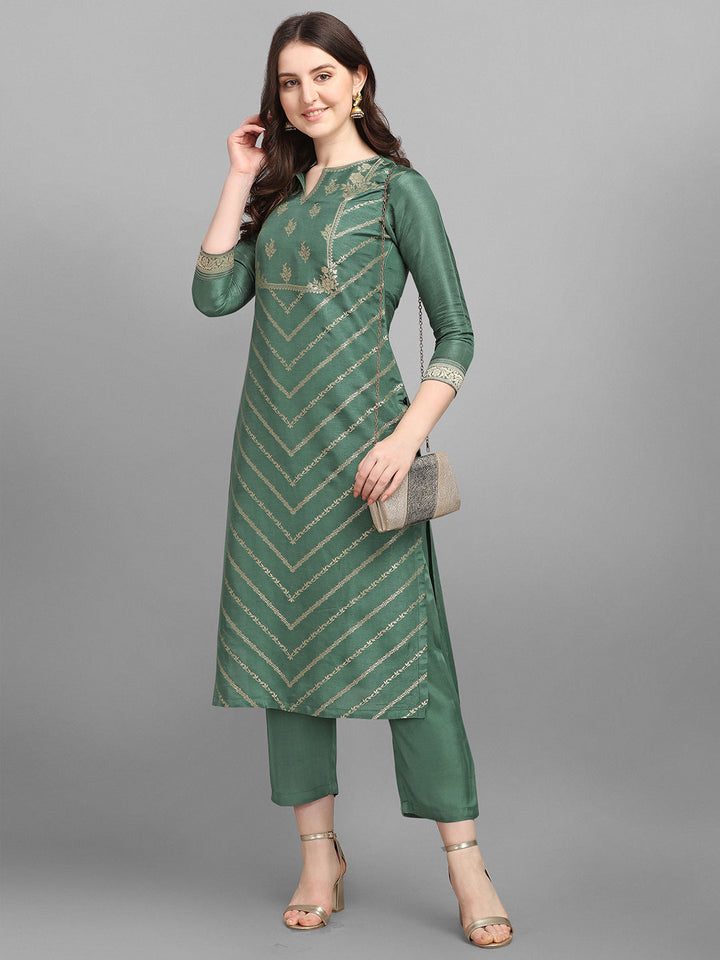 Cyan Green Jacquard Placement Kurta by Qivii