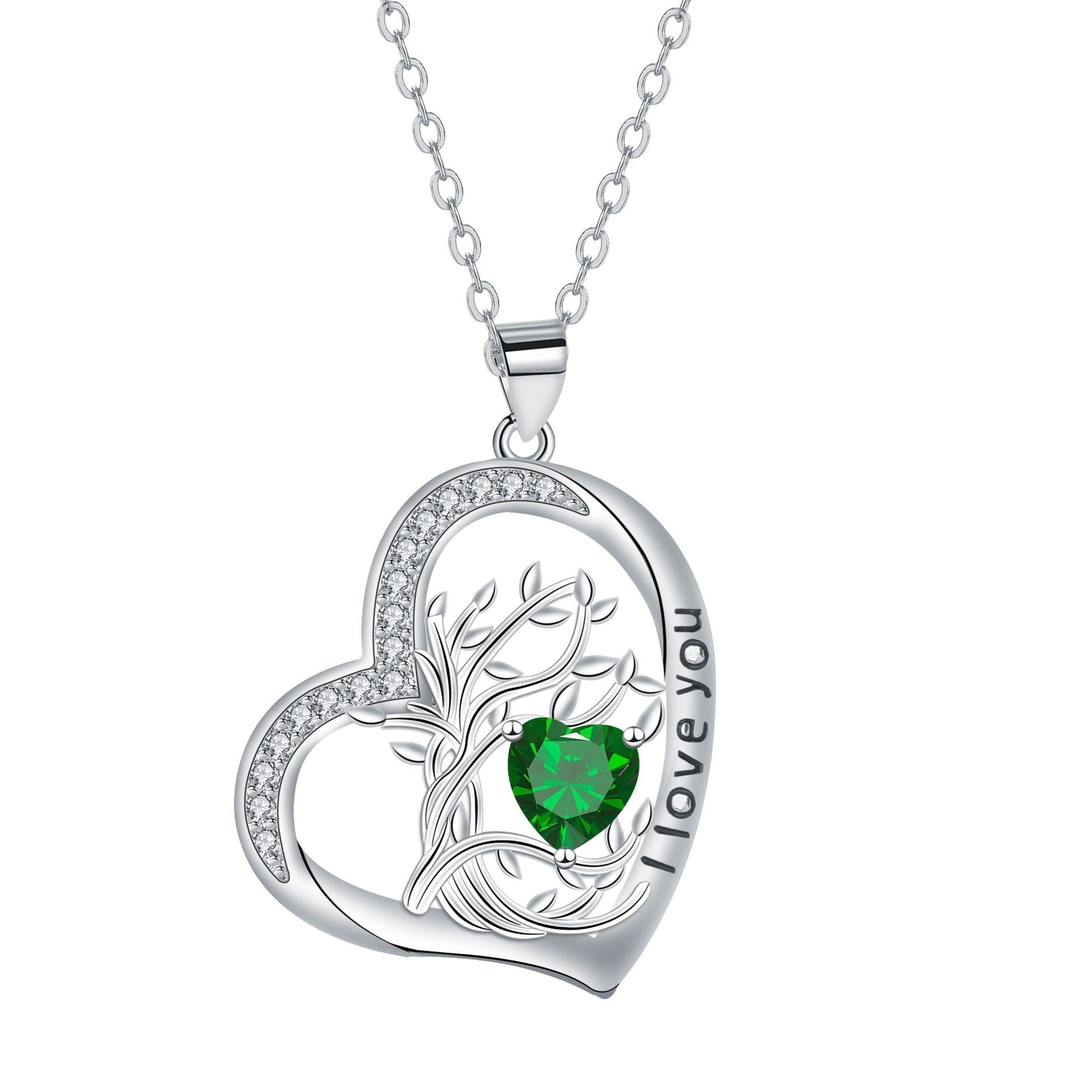Birthstone Tree Of Life Heart Necklace