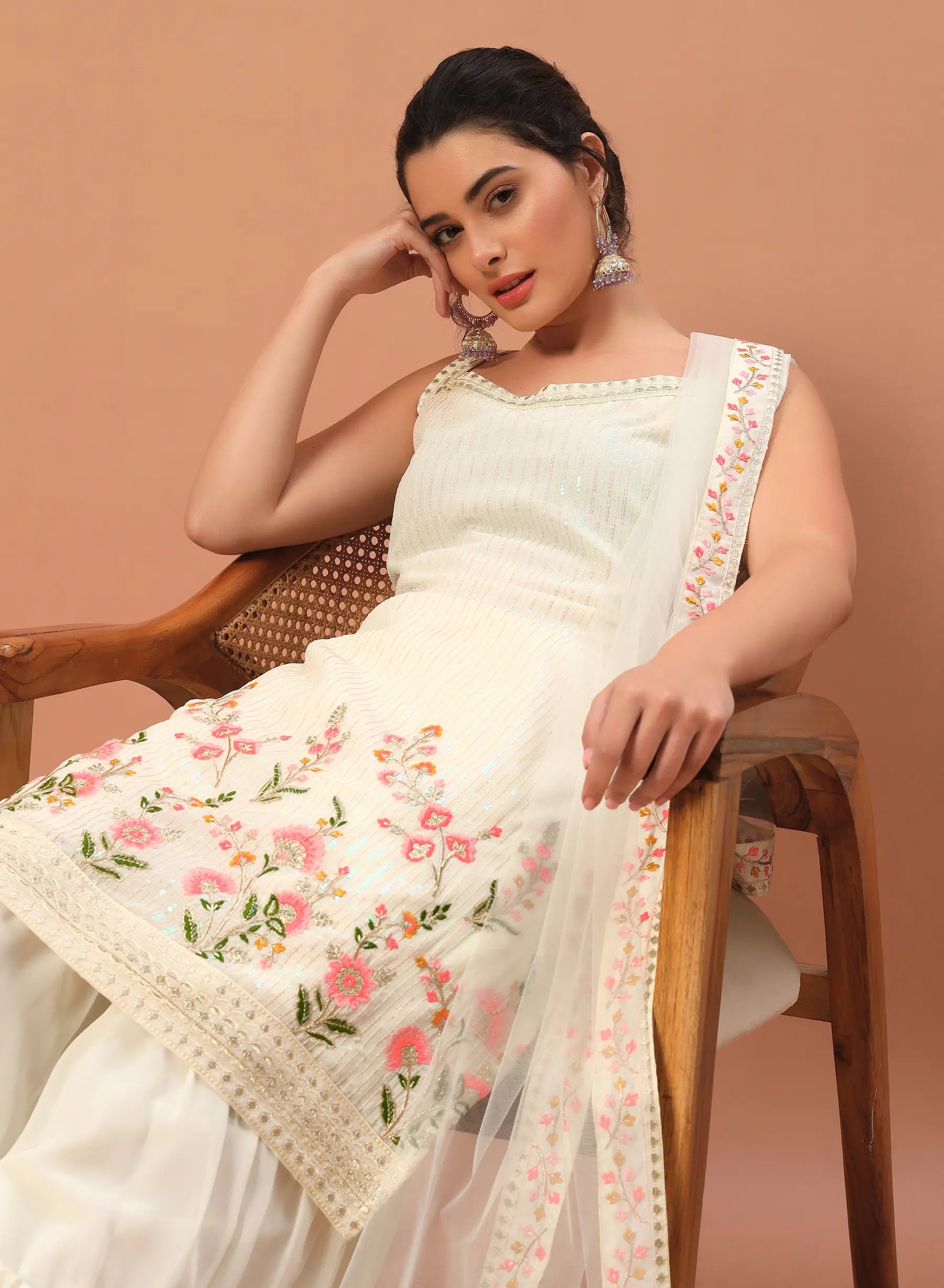 Beige Georgette Sequence Embroidery Work Salwar Suit - qivii