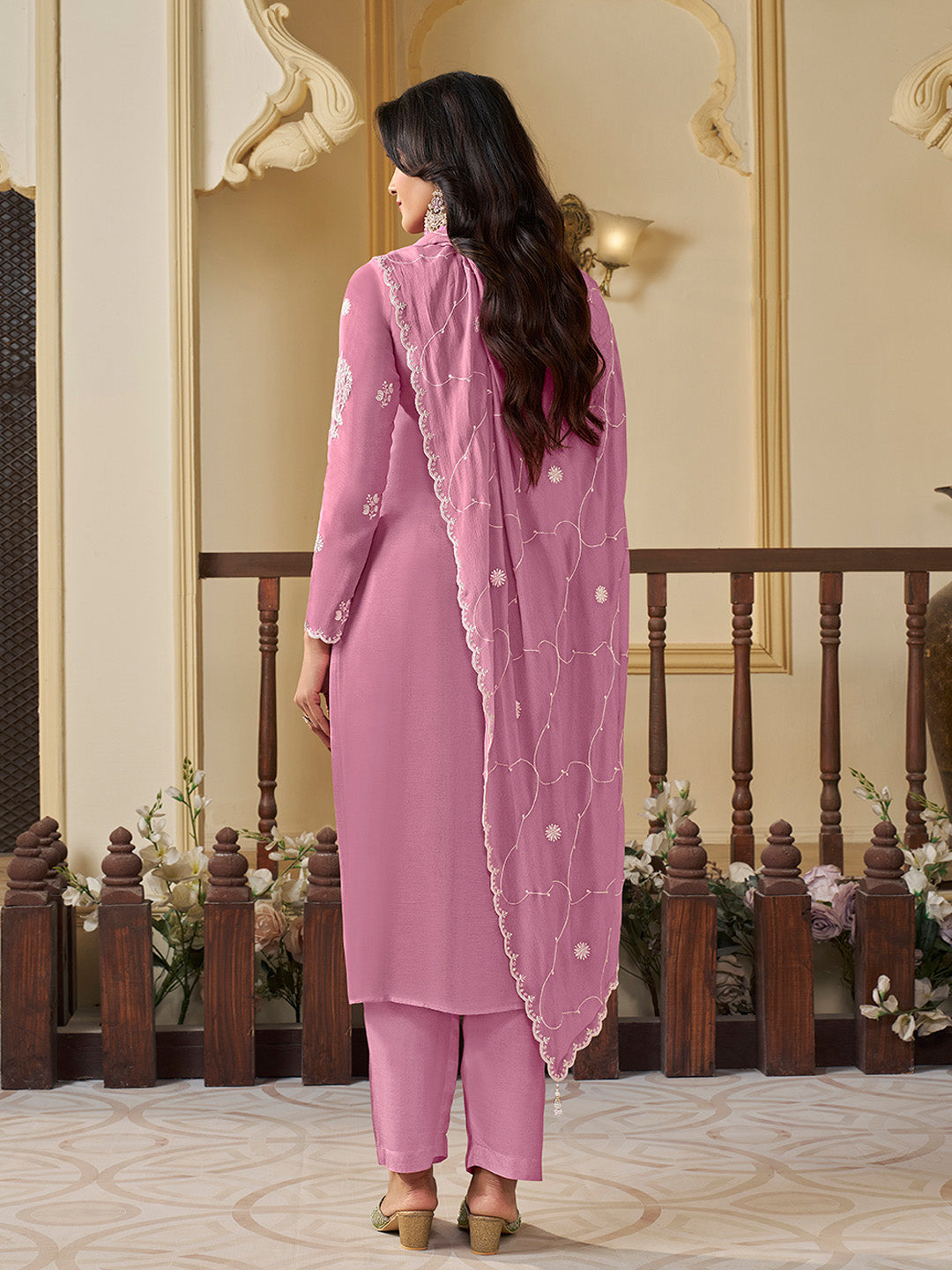 Purple Chinon Top with Thread Embroidery and Kurta Suit Set - qivii