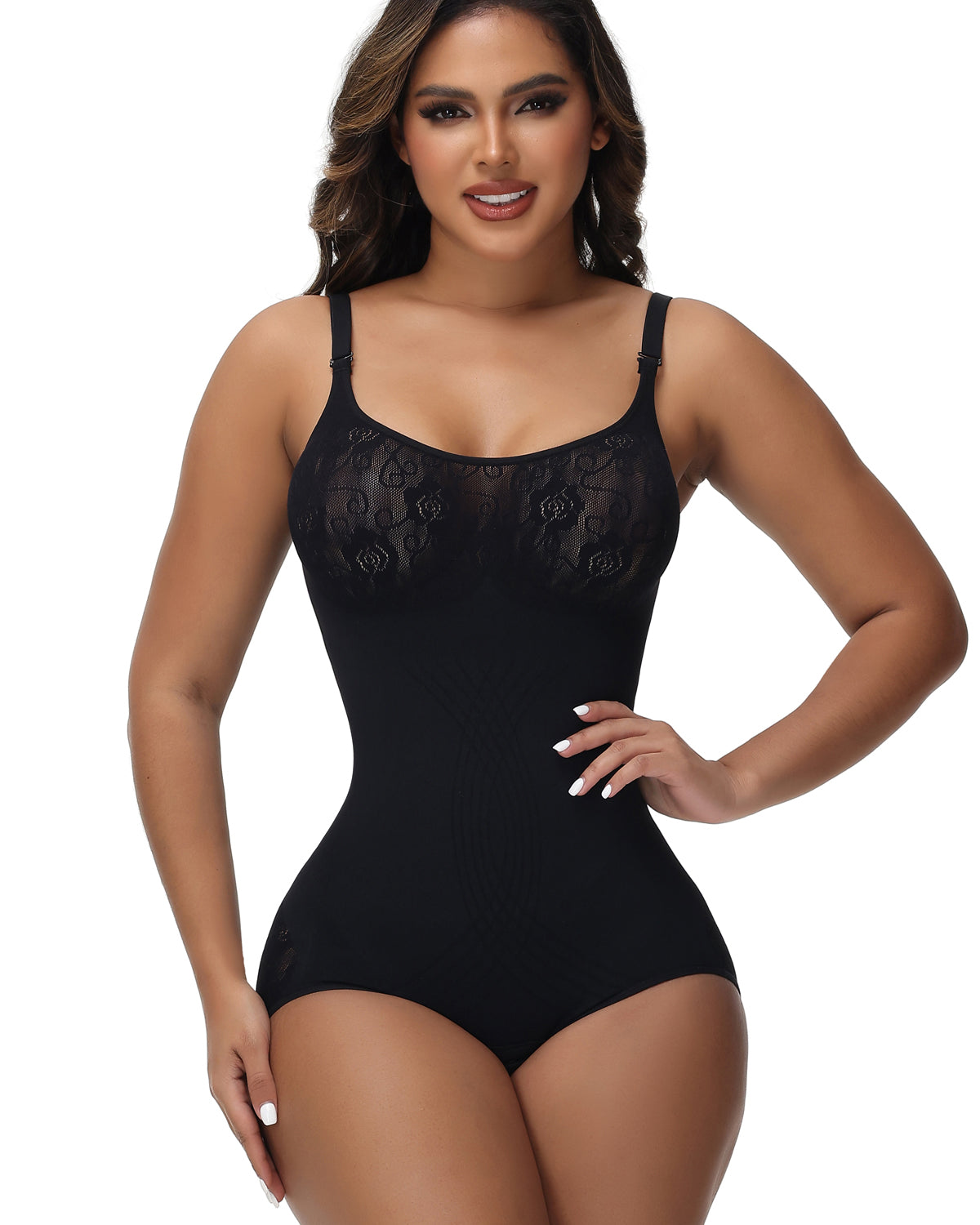 Shapshe® Sexy Seamless Jacquard Bodysuit Tummy Control Spaghetti Strap Shapewear  - By Qivii
