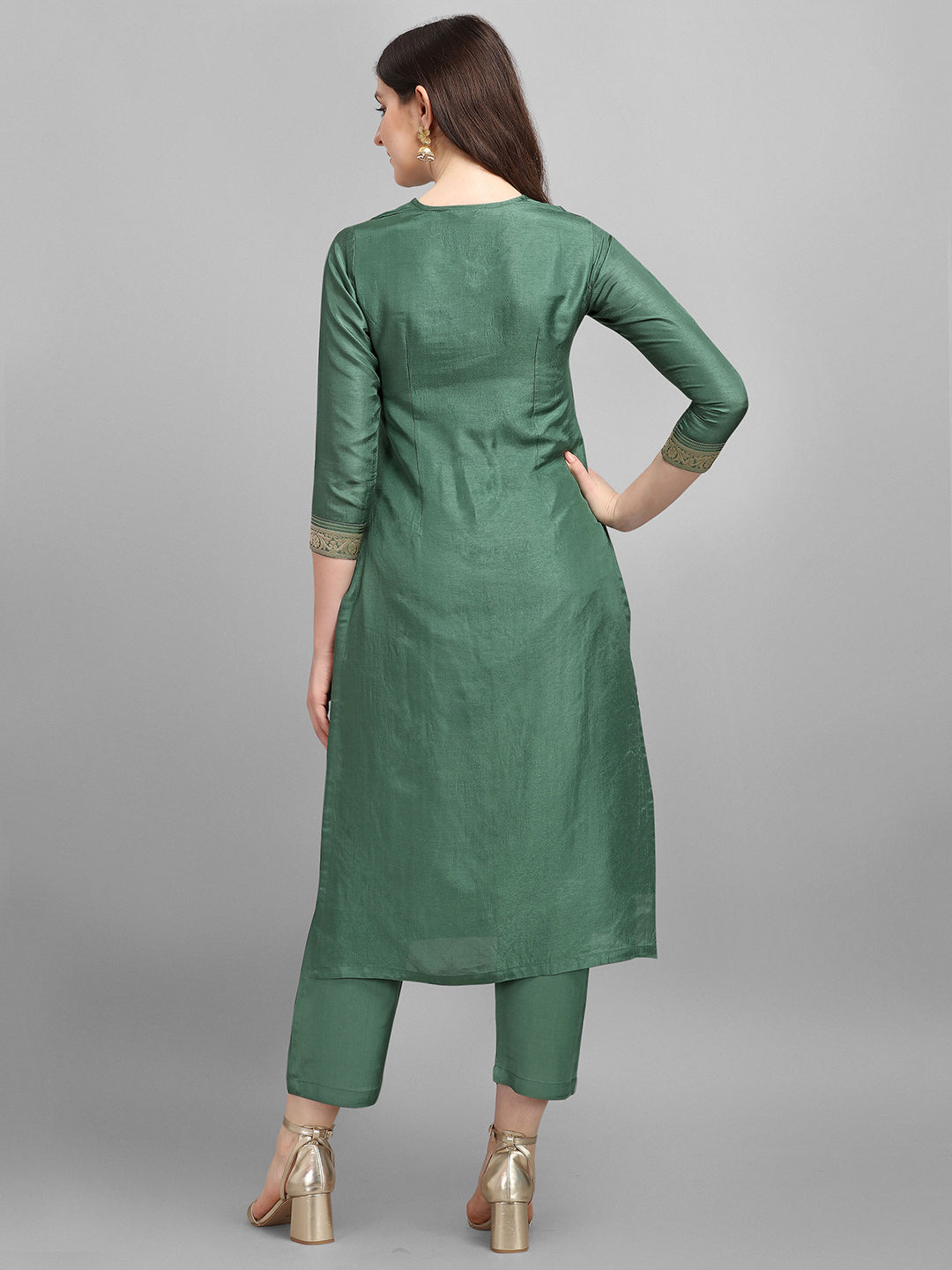 Cyan Green Jacquard Placement Kurta by Qivii