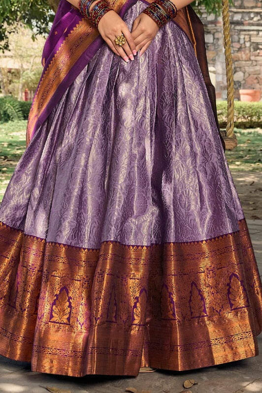 Step into Royalty with Our Jacquard Silk Pattu Lehenga Choli In Lavender Color