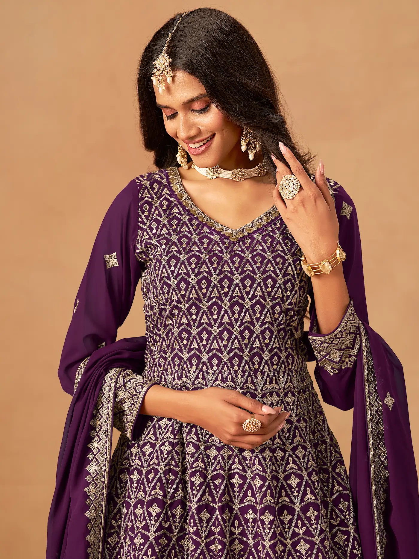 Purple Georgette Embroidery Work Palazzo Set - qivii