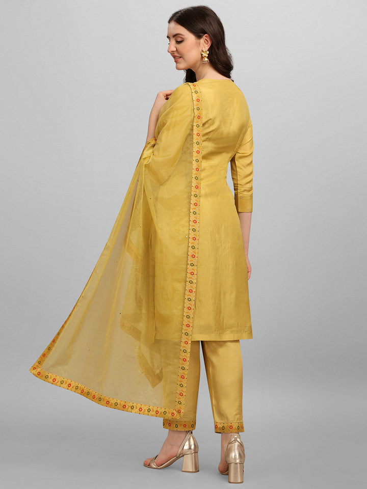 Yellow Meena Jacquard Kurta Suit Set by Qivii