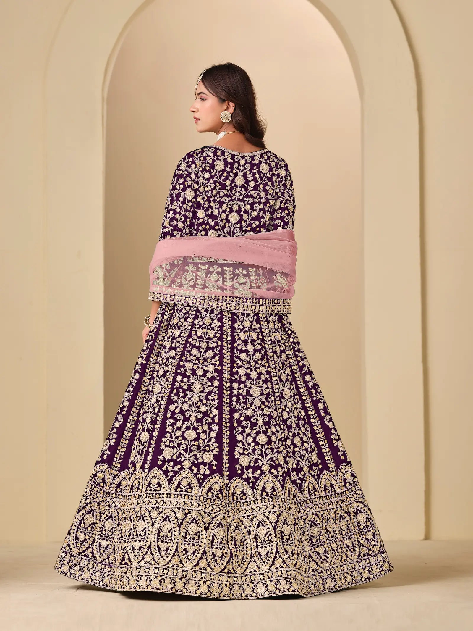 Deep purple Velvet Heavy Embroidered Gown