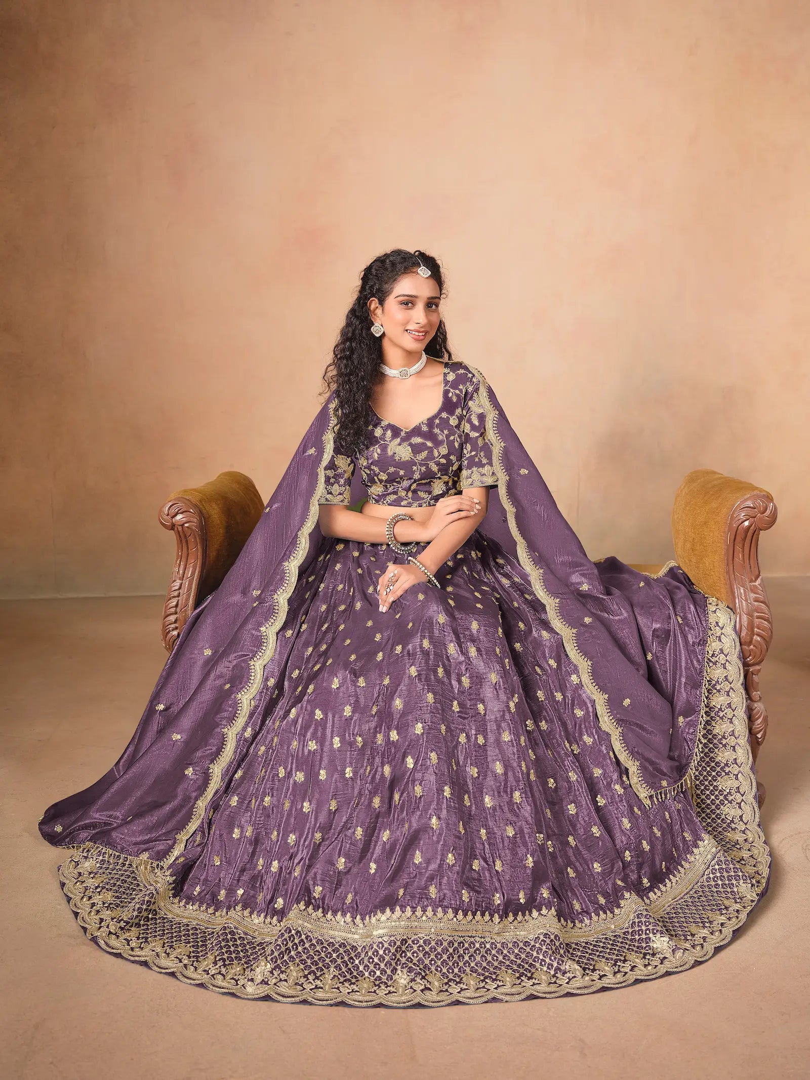 Dusty Purple Organza Embroidery Work Lehenga Choli - qivii