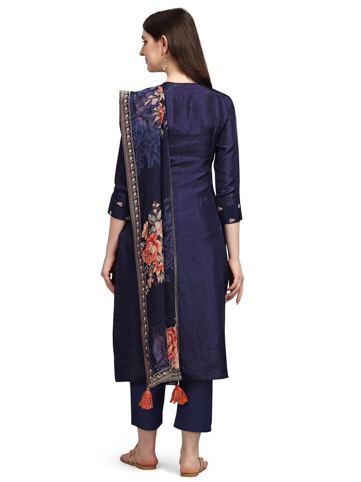 Dark Indigo Jacquard Kurta Suit Set by Qivii