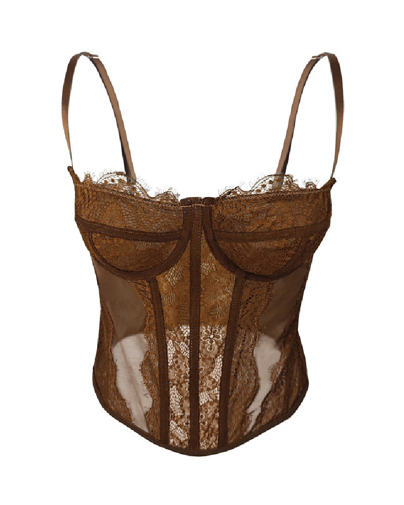 Women's Lace See-through Push Up Corset Bustiers Tops Boned Suspender Sexy Crop Tops  - By Qivii