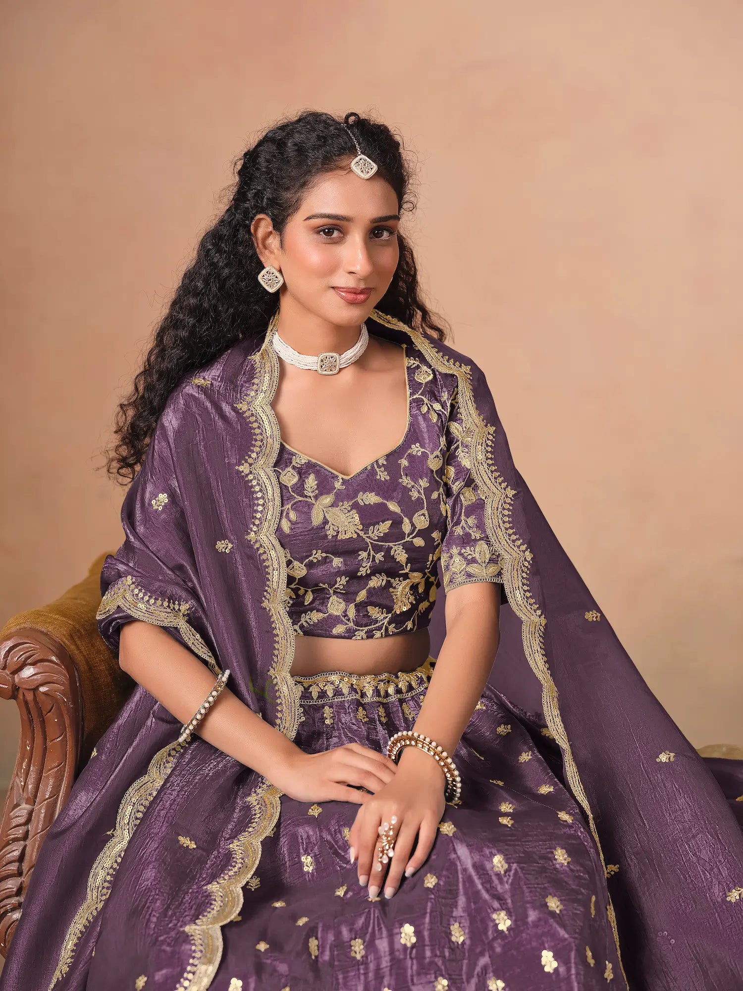 Dusty Purple Organza Embroidery Work Lehenga Choli - qivii