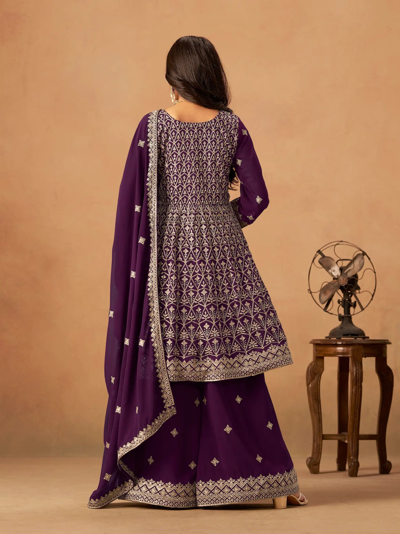 Purple Georgette Embroidery Work Palazzo Set - qivii