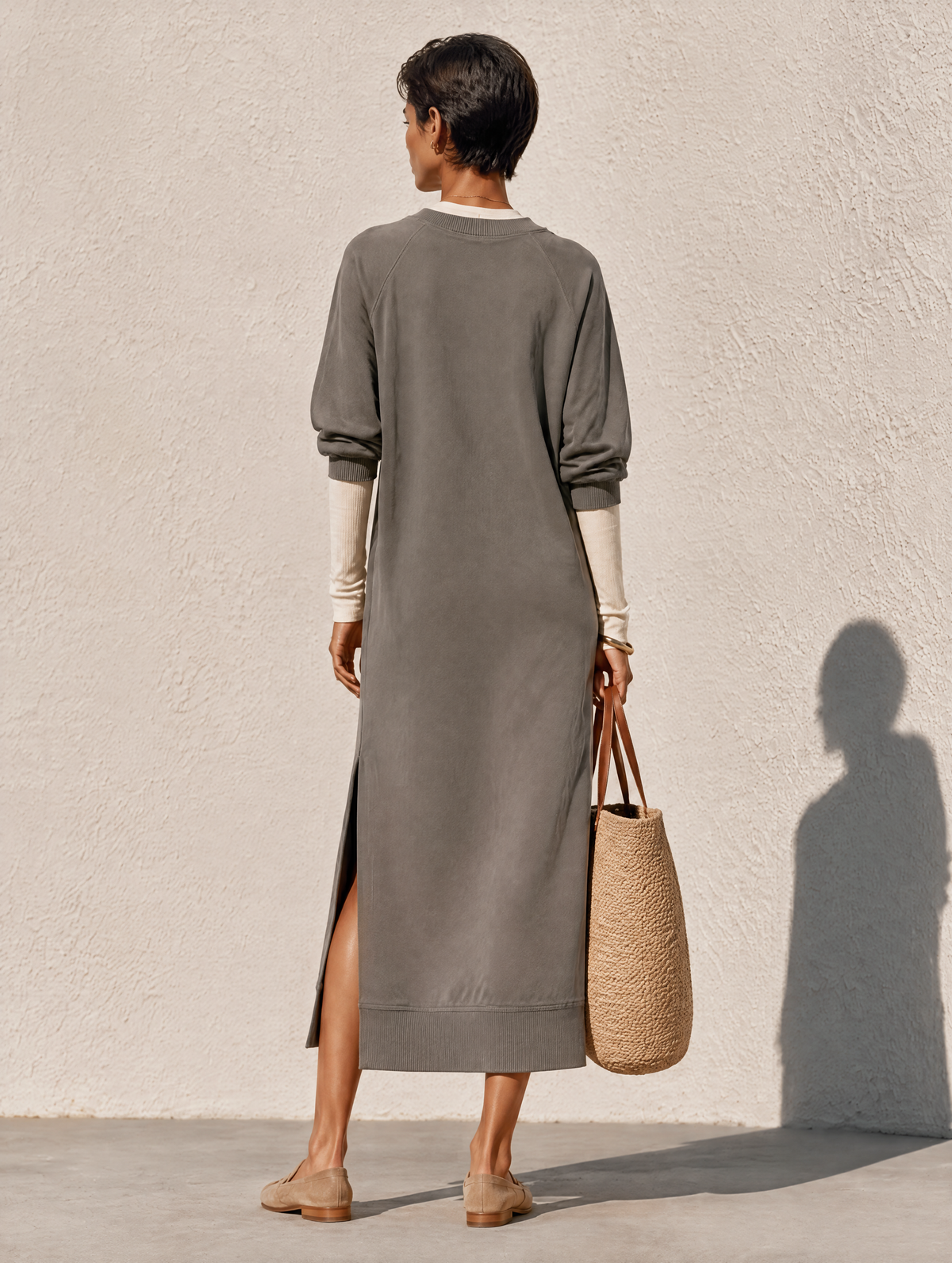 Women's Faux-Layered Casual Crew Neck Maxi Dress MDZ0355I5GMJ