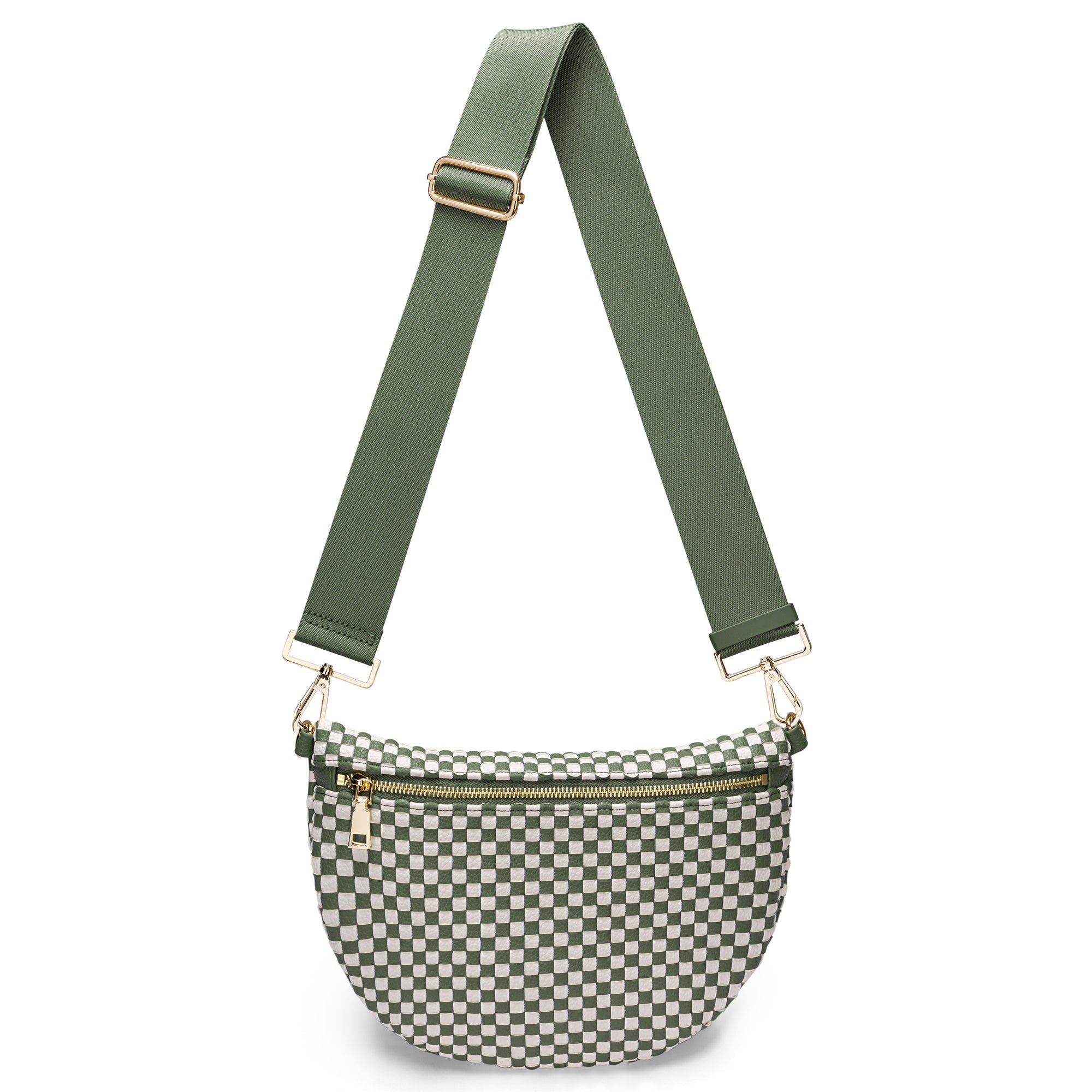 Ounamei Checkered Woven Crossbody Fanny Pack for Women – Adjustable Sling Bum Bag, Lightweight Everyday Travel Shoulder Purse