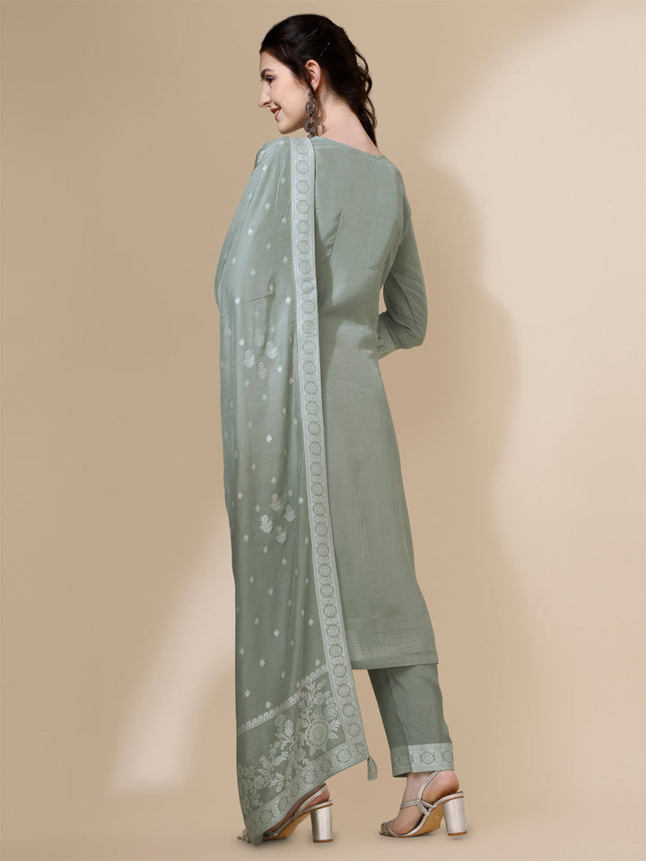 Grey Tussar Silk Kurta Suit Set by Qivii