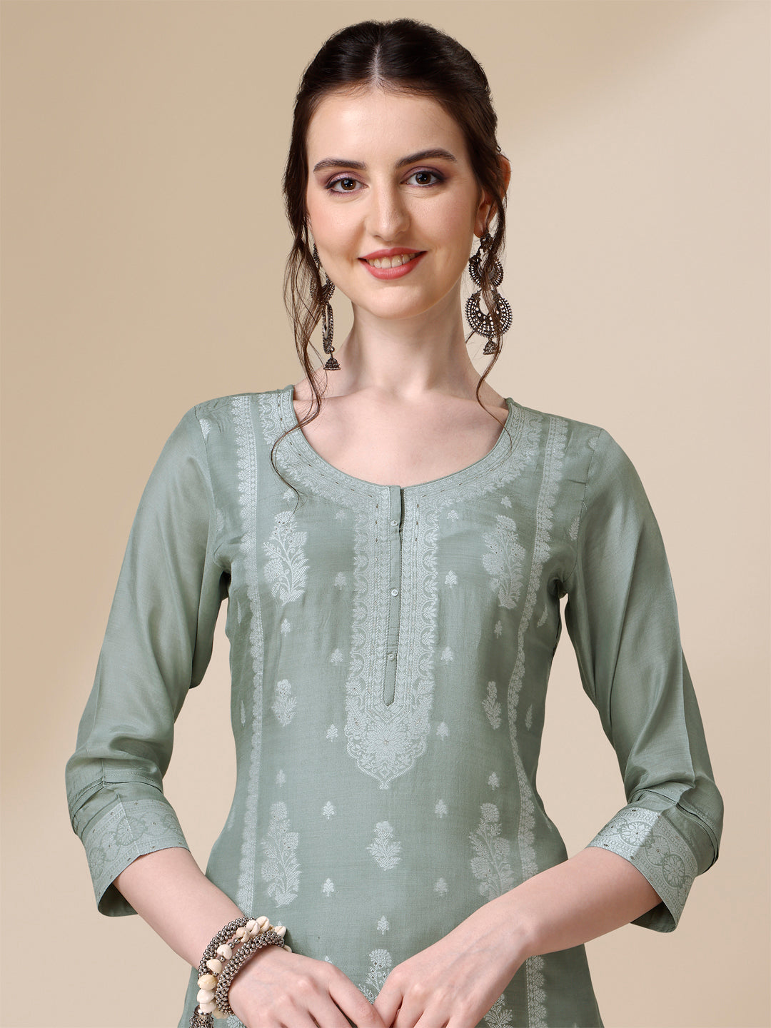 Grey Tussar Silk Kurta Suit Set by Qivii