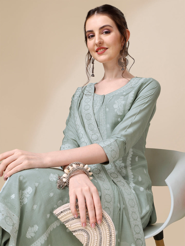 Grey Tussar Silk Kurta Suit Set by Qivii